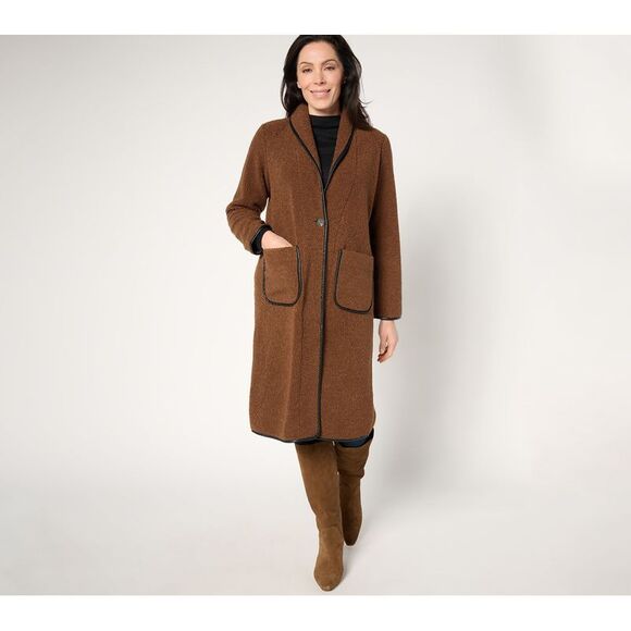 NIC+ZOE Women's Plus Sz Jacket 2X Nic+Zoe Trimmed Teddy Coat Brown A663394 - Picture 1 of 4